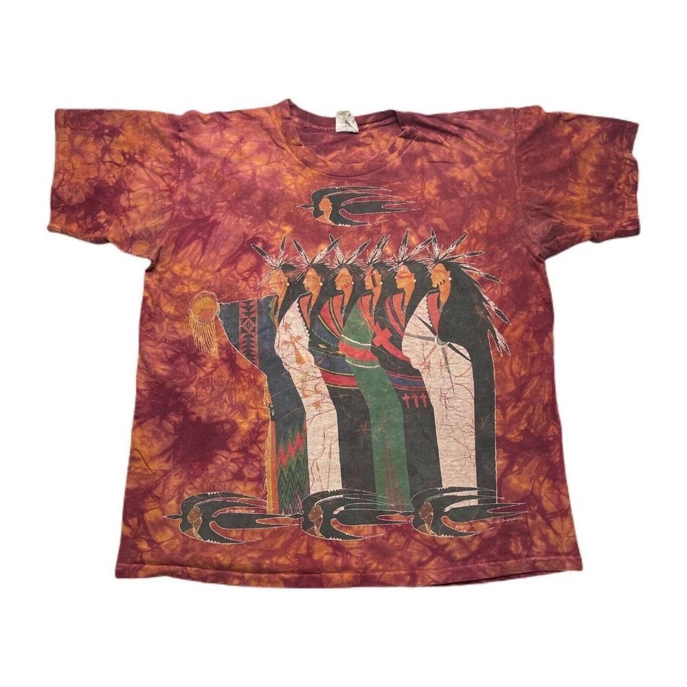 vintage 90’s Native American Tie Dye Acid Wash T Shirt 1995 Single Stitched XL